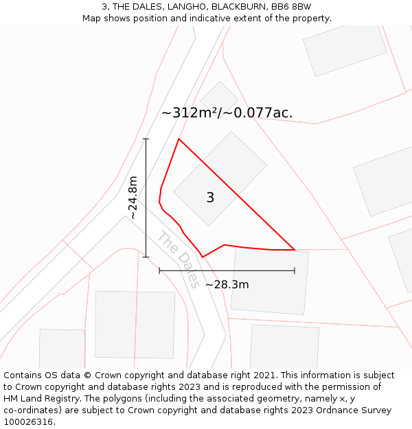 3, THE DALES, LANGHO, BLACKBURN, BB6 8BW: Plot and title map