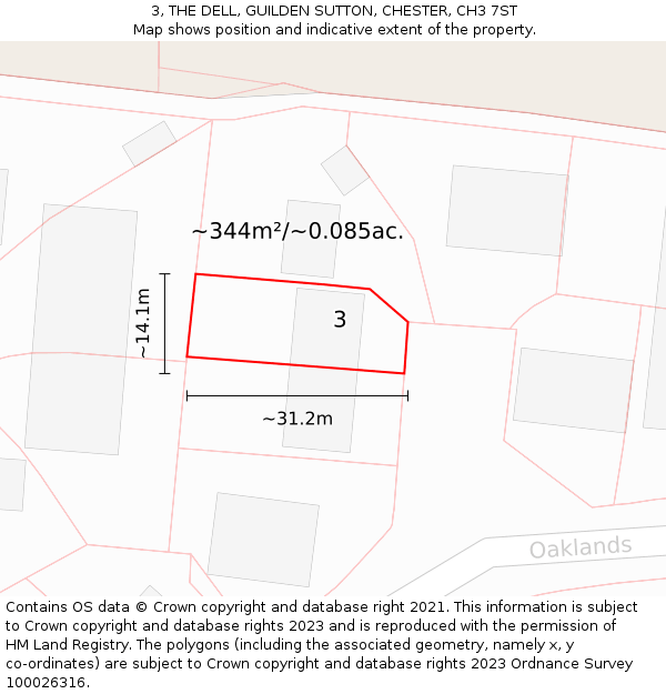 3, THE DELL, GUILDEN SUTTON, CHESTER, CH3 7ST: Plot and title map