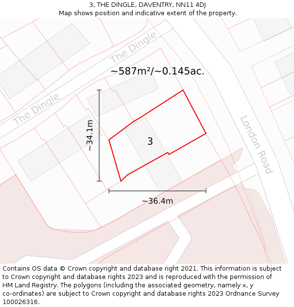 3, THE DINGLE, DAVENTRY, NN11 4DJ: Plot and title map