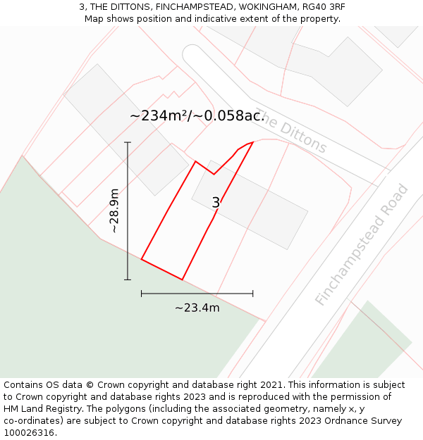 3, THE DITTONS, FINCHAMPSTEAD, WOKINGHAM, RG40 3RF: Plot and title map