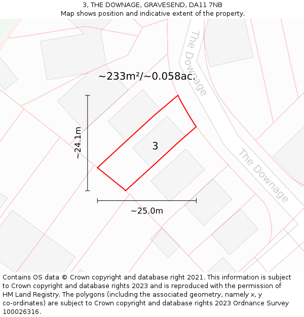 3, THE DOWNAGE, GRAVESEND, DA11 7NB: Plot and title map