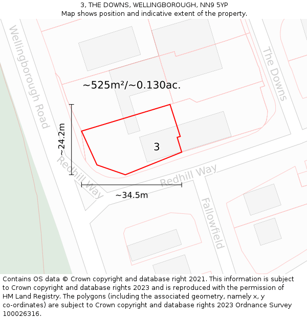 3, THE DOWNS, WELLINGBOROUGH, NN9 5YP: Plot and title map