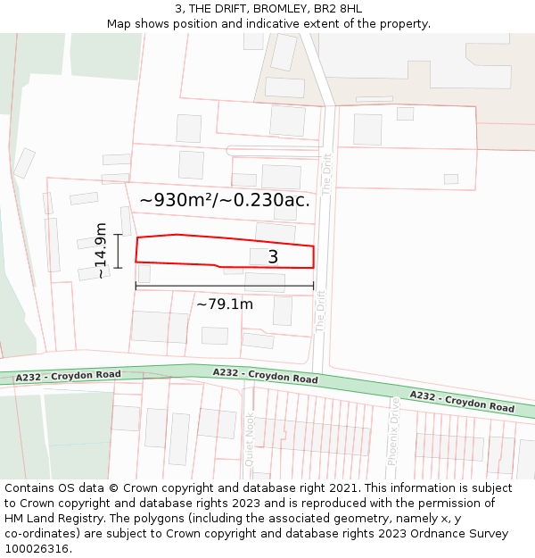 3, THE DRIFT, BROMLEY, BR2 8HL: Plot and title map