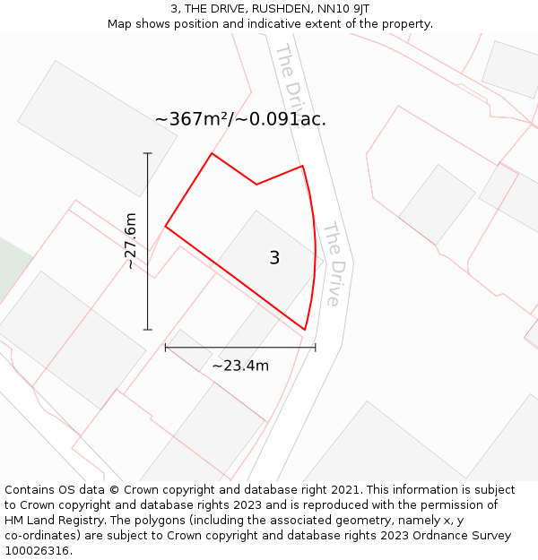 3, THE DRIVE, RUSHDEN, NN10 9JT: Plot and title map