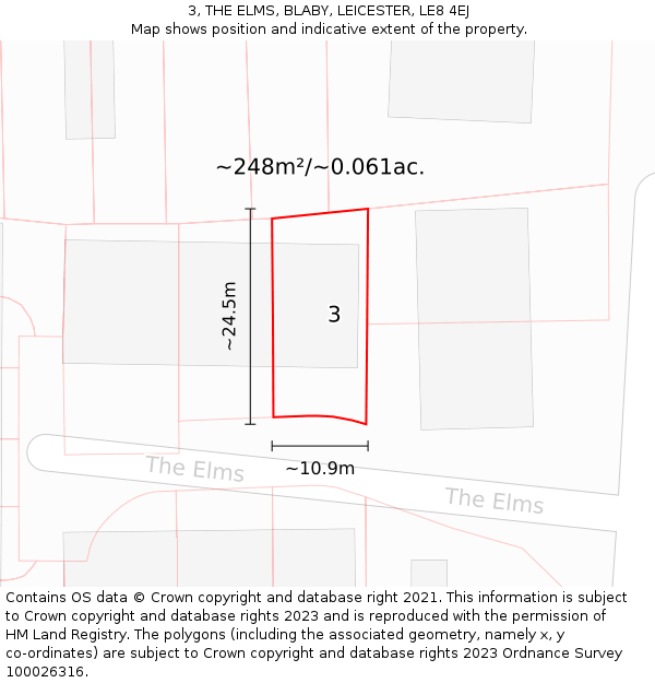 3, THE ELMS, BLABY, LEICESTER, LE8 4EJ: Plot and title map