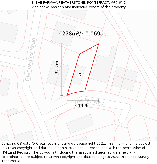 3, THE FAIRWAY, FEATHERSTONE, PONTEFRACT, WF7 6ND: Plot and title map