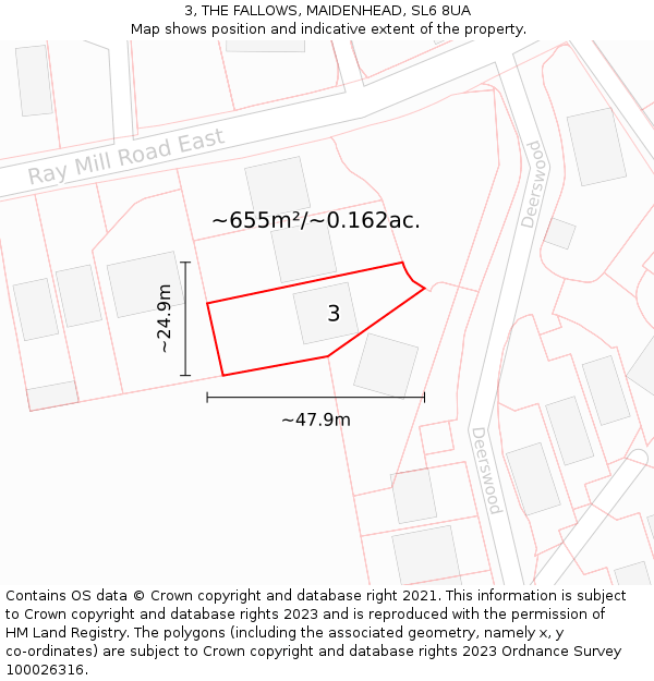 3, THE FALLOWS, MAIDENHEAD, SL6 8UA: Plot and title map