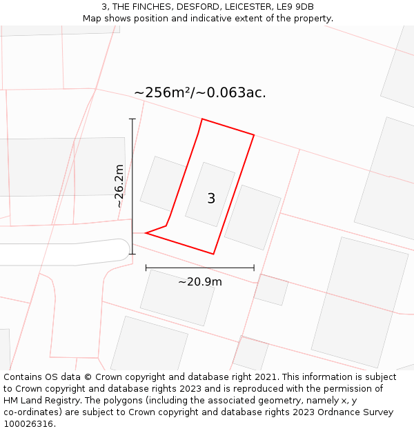 3, THE FINCHES, DESFORD, LEICESTER, LE9 9DB: Plot and title map