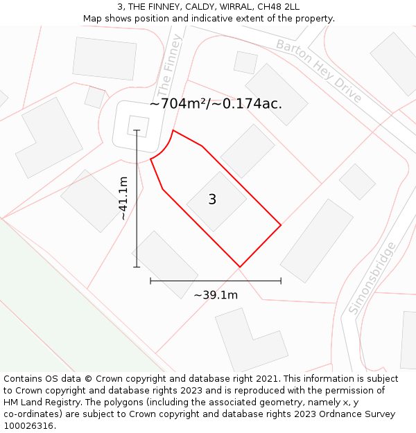 3, THE FINNEY, CALDY, WIRRAL, CH48 2LL: Plot and title map