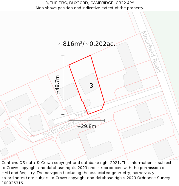 3, THE FIRS, DUXFORD, CAMBRIDGE, CB22 4PY: Plot and title map
