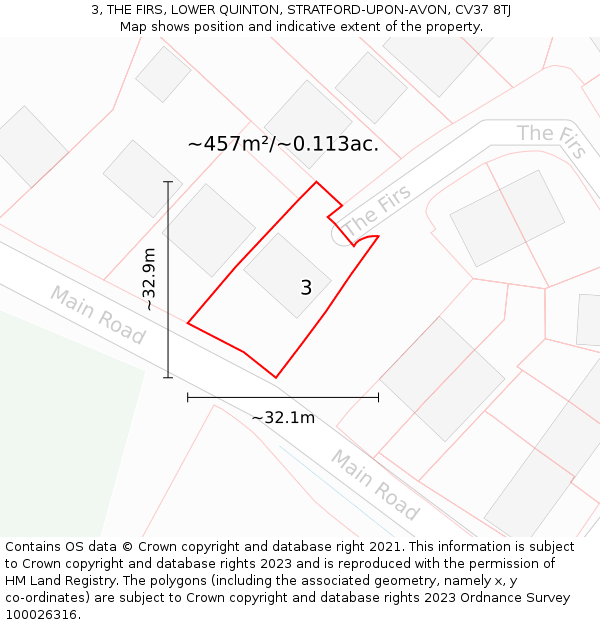 3, THE FIRS, LOWER QUINTON, STRATFORD-UPON-AVON, CV37 8TJ: Plot and title map