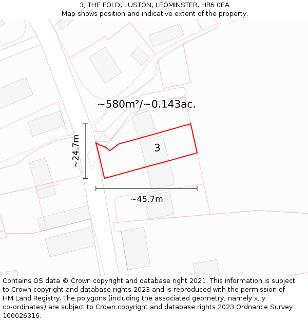 3, THE FOLD, LUSTON, LEOMINSTER, HR6 0EA: Plot and title map