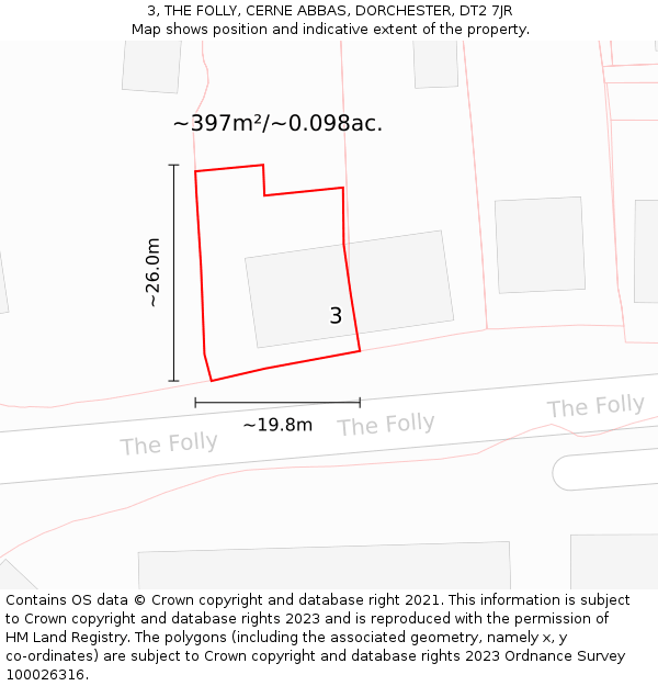 3, THE FOLLY, CERNE ABBAS, DORCHESTER, DT2 7JR: Plot and title map