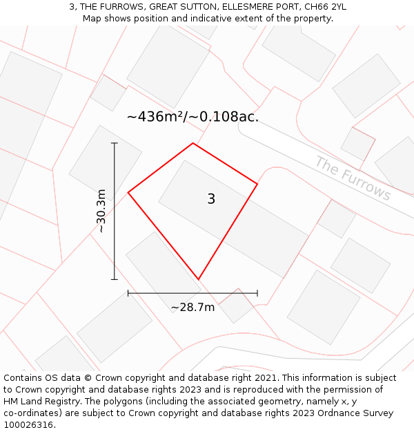 3, THE FURROWS, GREAT SUTTON, ELLESMERE PORT, CH66 2YL: Plot and title map