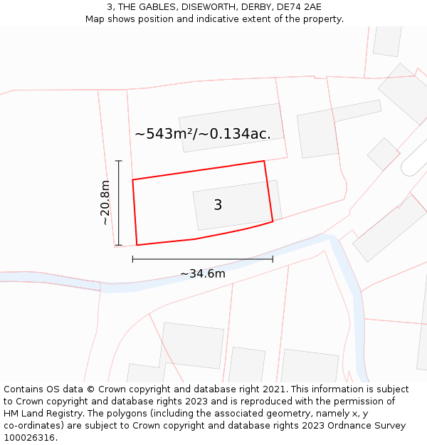 3, THE GABLES, DISEWORTH, DERBY, DE74 2AE: Plot and title map