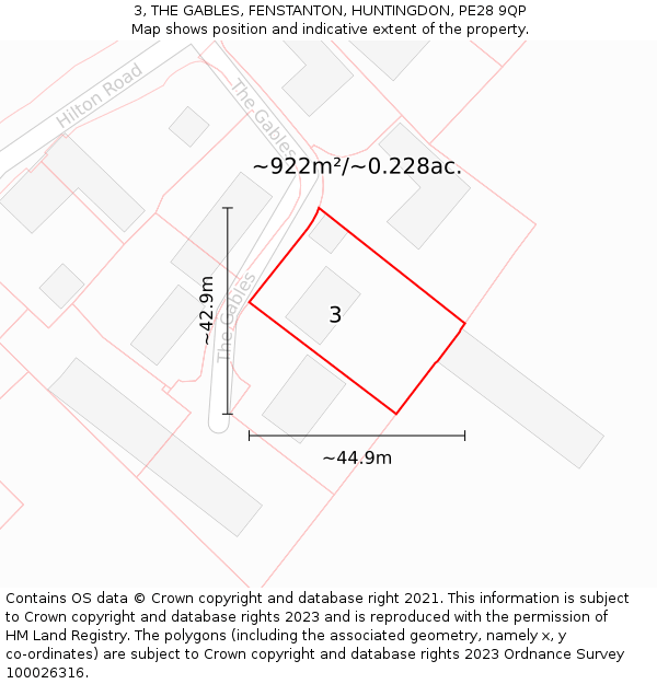 3, THE GABLES, FENSTANTON, HUNTINGDON, PE28 9QP: Plot and title map