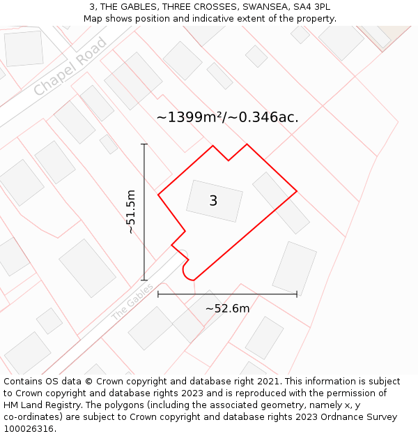 3, THE GABLES, THREE CROSSES, SWANSEA, SA4 3PL: Plot and title map