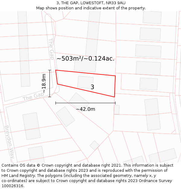 3, THE GAP, LOWESTOFT, NR33 9AU: Plot and title map