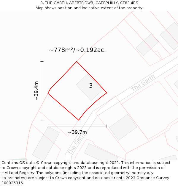 3, THE GARTH, ABERTRIDWR, CAERPHILLY, CF83 4ES: Plot and title map