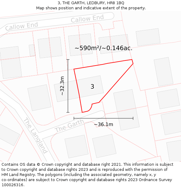 3, THE GARTH, LEDBURY, HR8 1BQ: Plot and title map