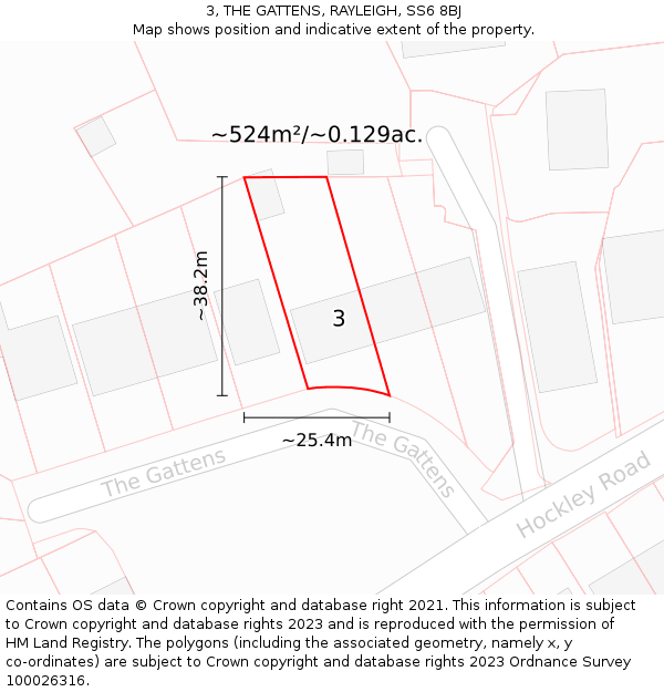 3, THE GATTENS, RAYLEIGH, SS6 8BJ: Plot and title map