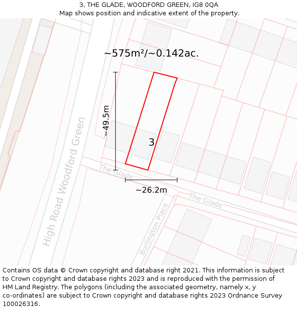3, THE GLADE, WOODFORD GREEN, IG8 0QA: Plot and title map