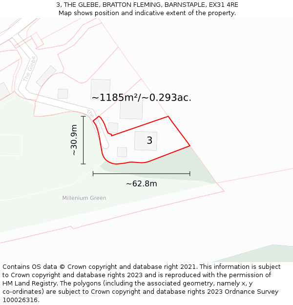3, THE GLEBE, BRATTON FLEMING, BARNSTAPLE, EX31 4RE: Plot and title map