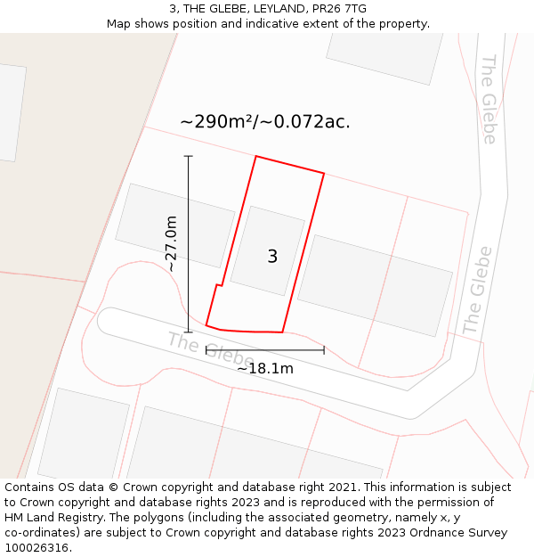 3, THE GLEBE, LEYLAND, PR26 7TG: Plot and title map