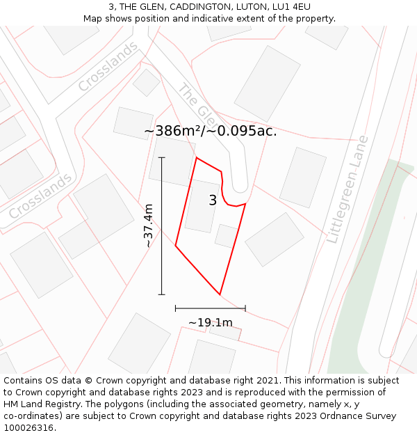 3, THE GLEN, CADDINGTON, LUTON, LU1 4EU: Plot and title map