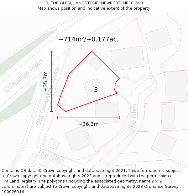 3, THE GLEN, LANGSTONE, NEWPORT, NP18 2NR: Plot and title map