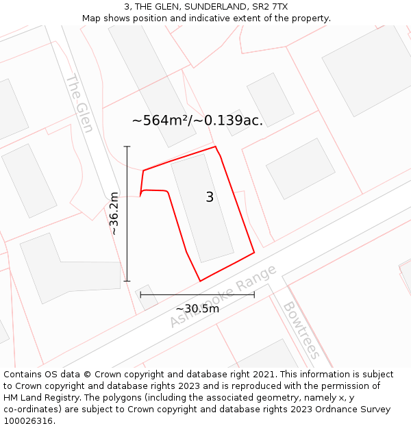 3, THE GLEN, SUNDERLAND, SR2 7TX: Plot and title map