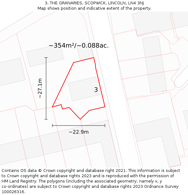 3, THE GRANARIES, SCOPWICK, LINCOLN, LN4 3NJ: Plot and title map