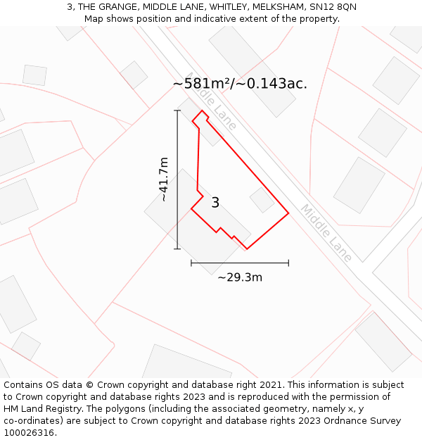 3, THE GRANGE, MIDDLE LANE, WHITLEY, MELKSHAM, SN12 8QN: Plot and title map