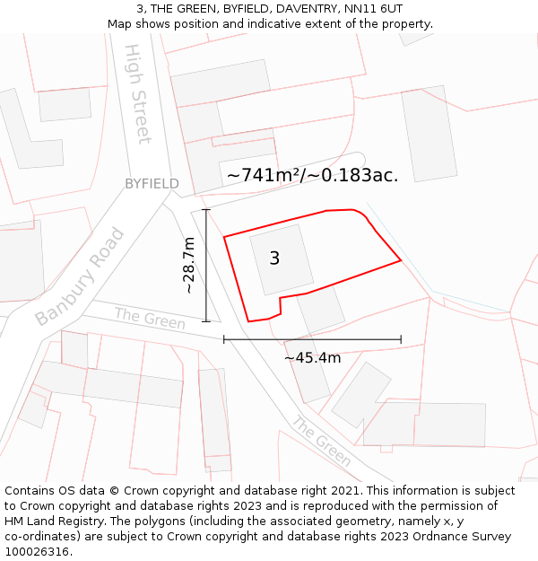 3, THE GREEN, BYFIELD, DAVENTRY, NN11 6UT: Plot and title map