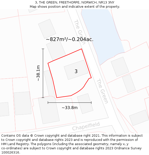 3, THE GREEN, FREETHORPE, NORWICH, NR13 3NY: Plot and title map