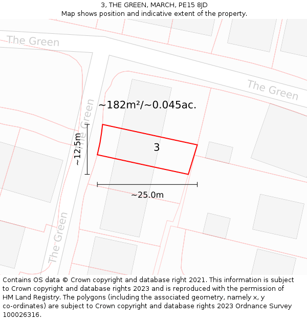 3, THE GREEN, MARCH, PE15 8JD: Plot and title map