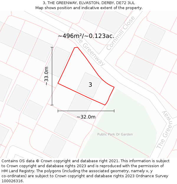 3, THE GREENWAY, ELVASTON, DERBY, DE72 3UL: Plot and title map