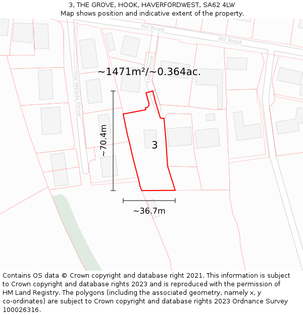 3, THE GROVE, HOOK, HAVERFORDWEST, SA62 4LW: Plot and title map
