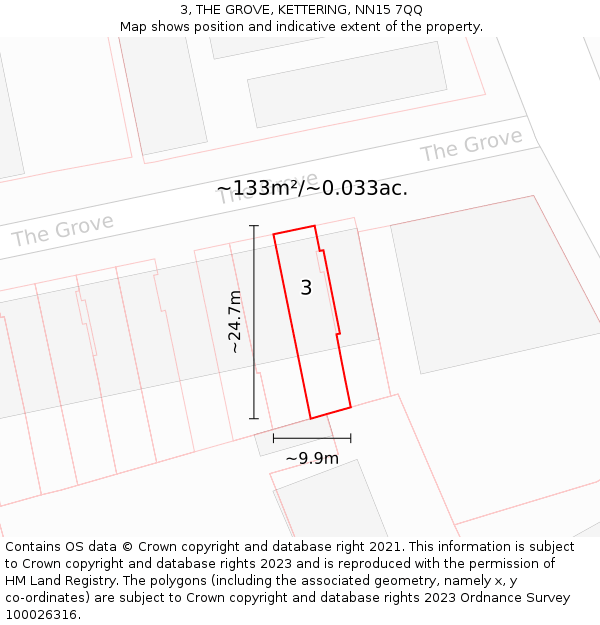 3, THE GROVE, KETTERING, NN15 7QQ: Plot and title map
