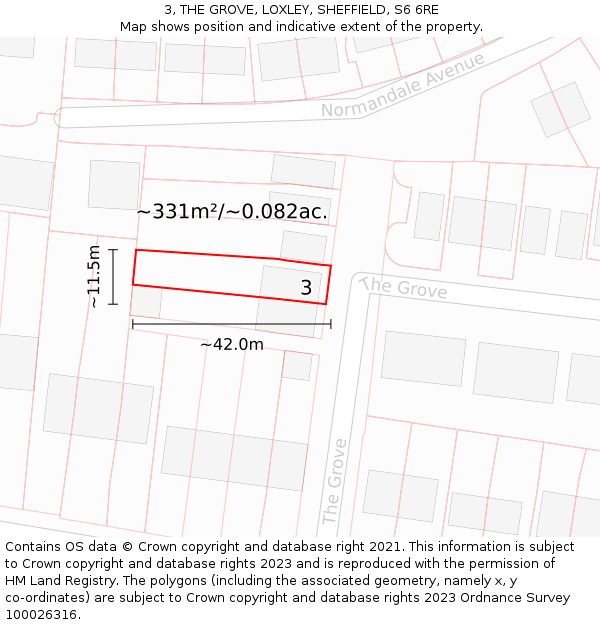3, THE GROVE, LOXLEY, SHEFFIELD, S6 6RE: Plot and title map