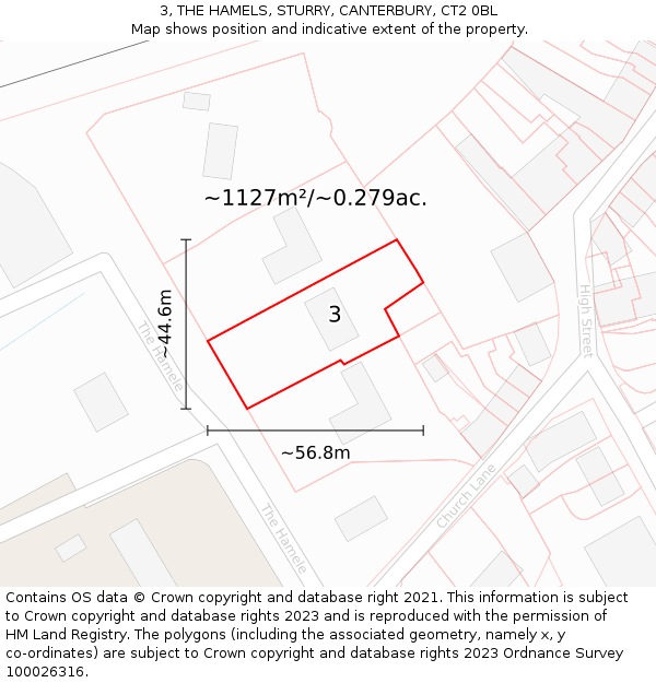 3, THE HAMELS, STURRY, CANTERBURY, CT2 0BL: Plot and title map