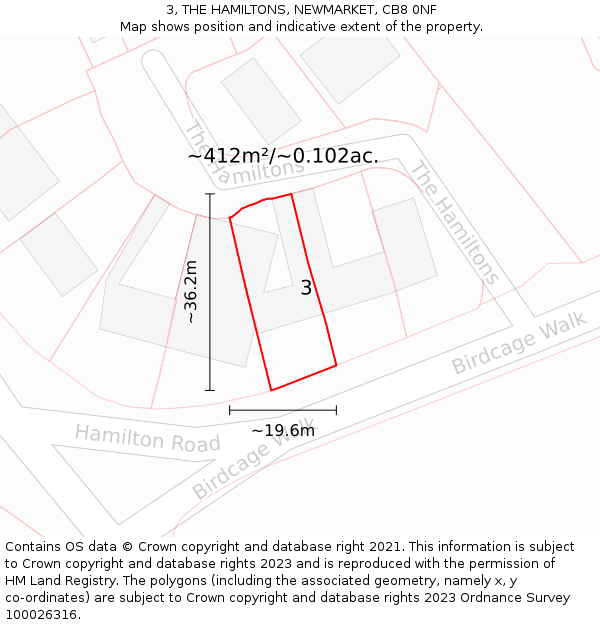 3, THE HAMILTONS, NEWMARKET, CB8 0NF: Plot and title map