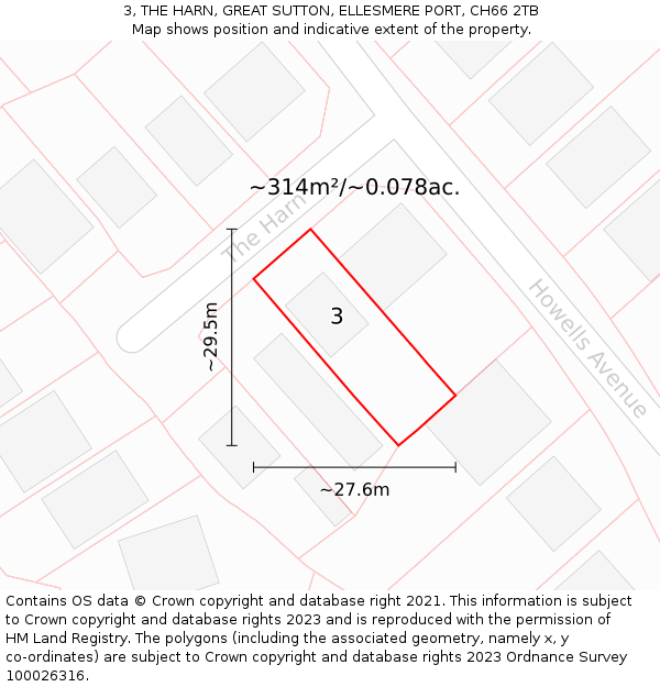 3, THE HARN, GREAT SUTTON, ELLESMERE PORT, CH66 2TB: Plot and title map