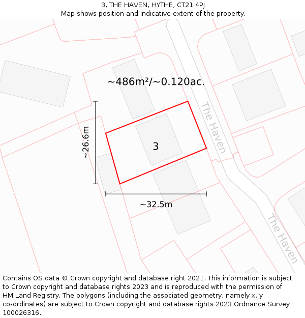 3, THE HAVEN, HYTHE, CT21 4PJ: Plot and title map