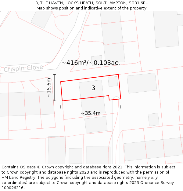 3, THE HAVEN, LOCKS HEATH, SOUTHAMPTON, SO31 6PU: Plot and title map