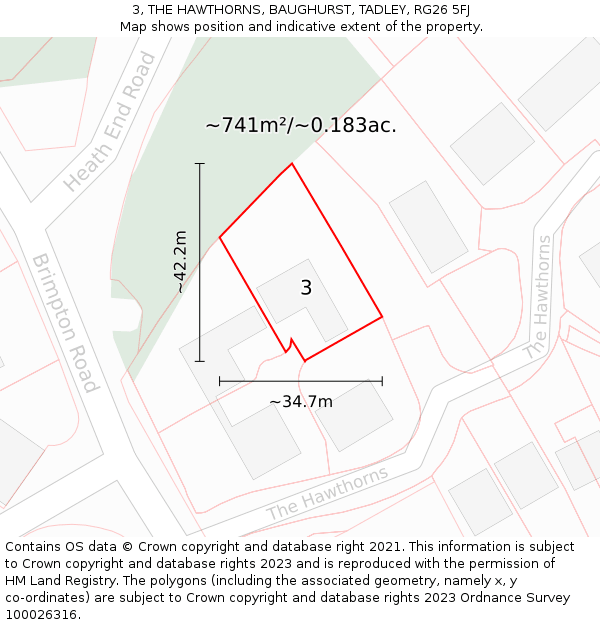 3, THE HAWTHORNS, BAUGHURST, TADLEY, RG26 5FJ: Plot and title map