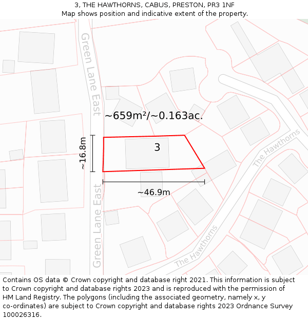 3, THE HAWTHORNS, CABUS, PRESTON, PR3 1NF: Plot and title map