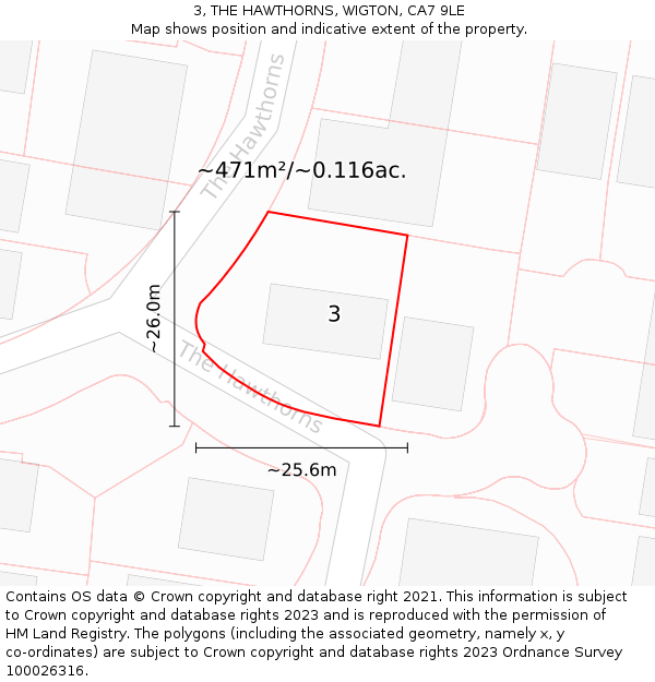 3, THE HAWTHORNS, WIGTON, CA7 9LE: Plot and title map