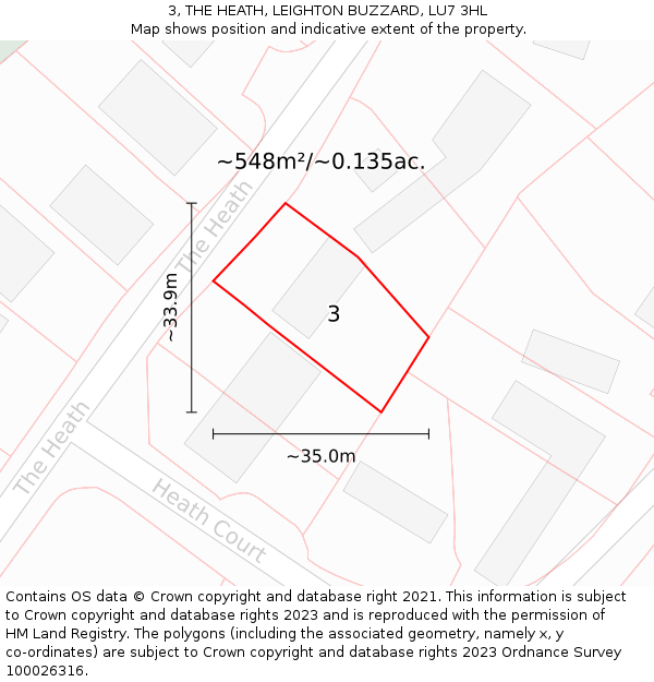 3, THE HEATH, LEIGHTON BUZZARD, LU7 3HL: Plot and title map