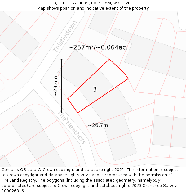 3, THE HEATHERS, EVESHAM, WR11 2PE: Plot and title map